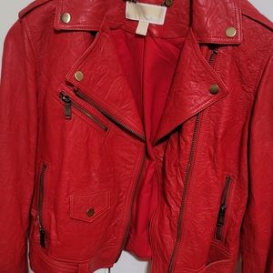 Michael Kors red Crinkled leather motorcycle jacket